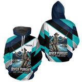 Polo Pêche Personnalisé River Pursuit - Bleu Turquoise & Marine - Hoodie Homme