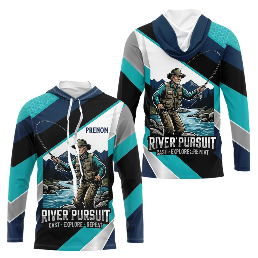 Polo Pêche Personnalisé River Pursuit - Bleu Turquoise & Marine - Sweat Homme