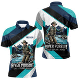 Polo Pêche Personnalisé River Pursuit - Bleu Turquoise et Marine - Polo Homme