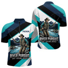 Polo Pêche Personnalisé River Pursuit - Bleu Turquoise et Marine - Polo Zippé Homme