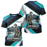 Polo Pêche Personnalisé River Pursuit - Bleu Turquoise et Marine - T-Shirt Homme