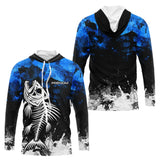 Polo Pêche Personnalisé Squelette Poisson - Bleu Et Noir - Long Sleeves Hoodie Homme