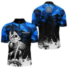 Polo Pêche Personnalisé Squelette Poisson - Bleu Et Noir - Polo Zippé Homme