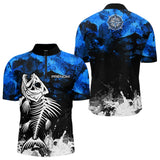 Polo Pêche Personnalisé Squelette Poisson - Bleu Et Noir - Polo Zippé Homme