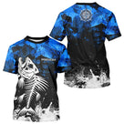 Polo Pêche Personnalisé Squelette Poisson - Bleu Et Noir - T-Shirt Homme
