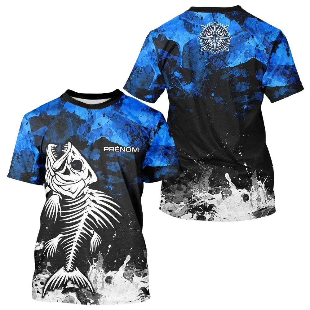 Polo Pêche Personnalisé Squelette Poisson - Bleu Et Noir - T-Shirt Homme