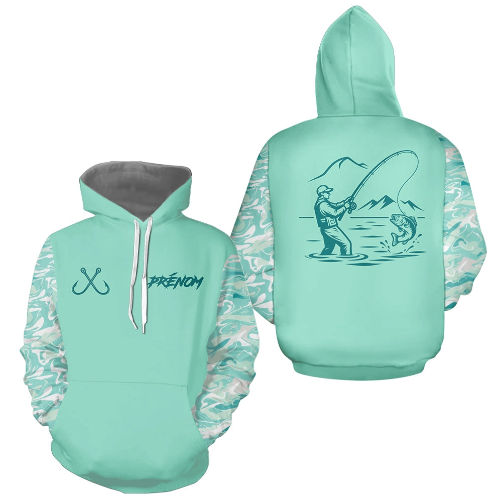Polo Pêche Personnalisé Vert d'Eau - Black Bass - Hoodie Homme