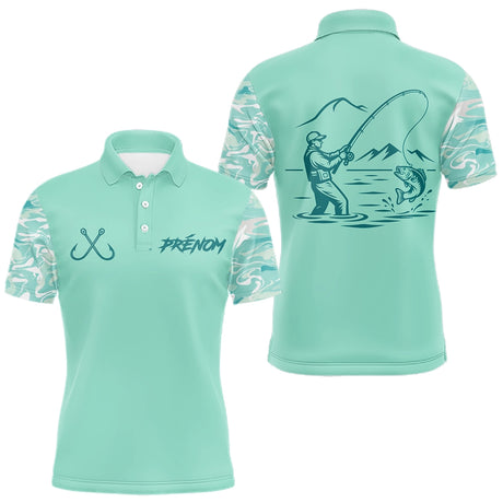 Polo Pêche Personnalisé Vert d'Eau - Black Bass - Polo Homme