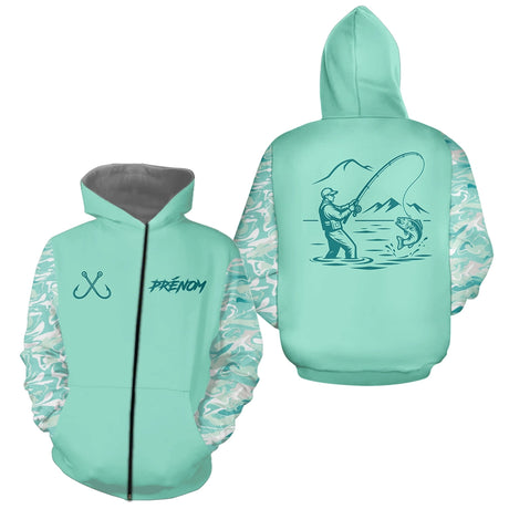 Polo Pêche Personnalisé Vert d'Eau - Black Bass - Zippé Hoodie Homme