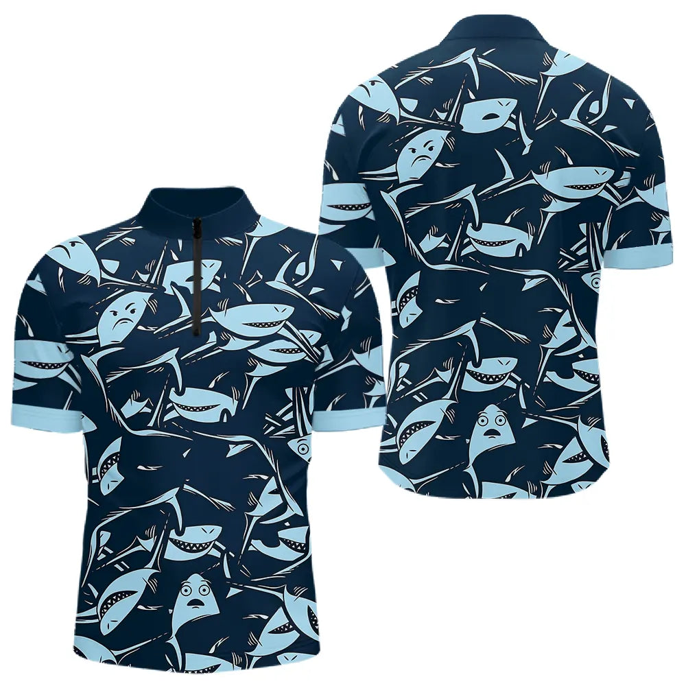 Polo Pêche Requin Bleu - Pull 3D Personnalisé - Polo Zippé Homme