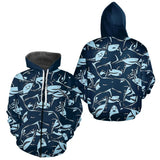 Polo Pêche Requin Bleu - Pull 3D Personnalisé - Zippé Hoodie Homme