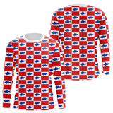 Polo Pêche Rouge & Bleu Carreau - Design Sportif - Long Sleeves Homme
