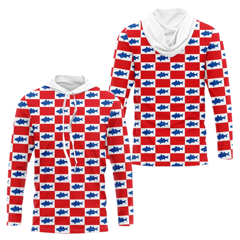 Polo Pêche Rouge & Bleu Carreau - Design Sportif - Long Sleeves Hoodie Homme