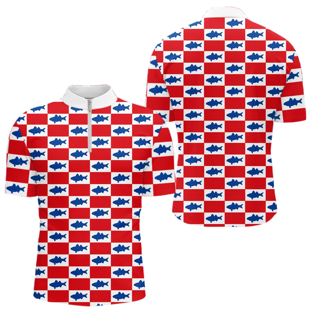 Polo Pêche Rouge & Bleu Carreau - Design Sportif - Polo Zippé Homme