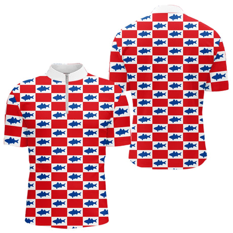 Polo Pêche Rouge & Bleu Carreau - Design Sportif - Polo Zippé Homme
