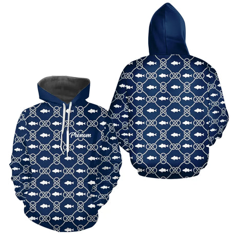 Polo Pêche Sur Mesure Personnalisé Prénom – Bleu Marine & Blanc - Hoodie Homme