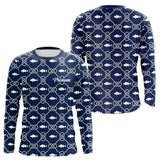 Polo Pêche Sur Mesure Personnalisé Prénom – Bleu Marine & Blanc - Long Sleeves Homme