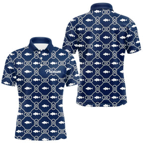 Polo Pêche Sur Mesure Personnalisé Prénom – Bleu Marine & Blanc - Polo Homme