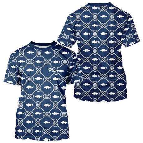 Polo Pêche Sur Mesure Personnalisé Prénom – Bleu Marine & Blanc - T-Shirt Homme