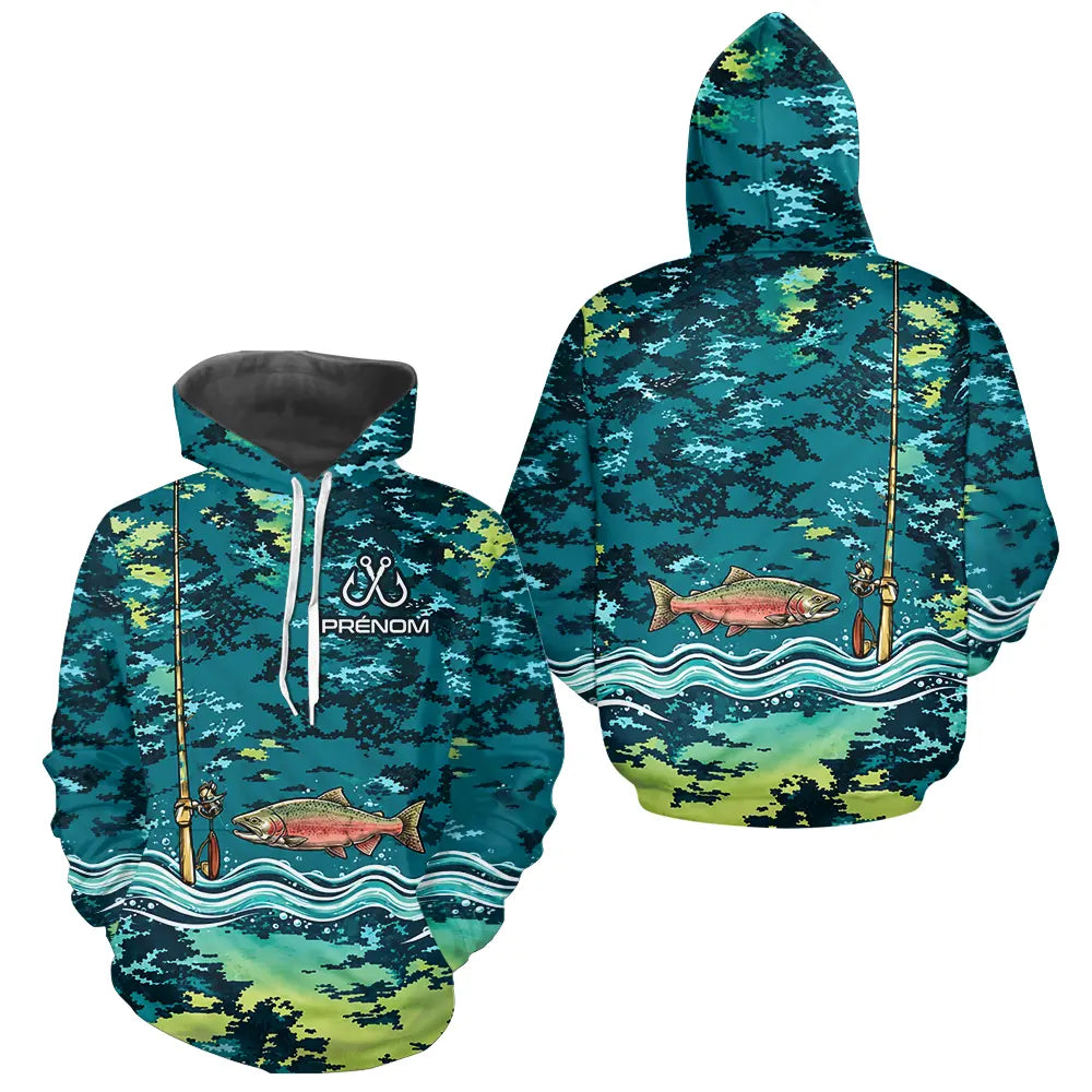 Polo Pêche Truite Camo Bleu Vert Personnalisé - Style Homme - Hoodie Homme