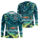 Polo Pêche Truite Camo Bleu Vert Personnalisé - Style Homme - Long Sleeves Homme