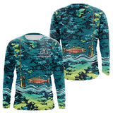 Polo Pêche Truite Camo Bleu Vert Personnalisé - Style Homme - Long Sleeves Homme