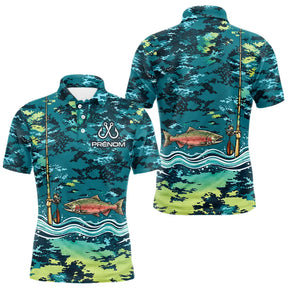 Polo Pêche Truite Camo Bleu Vert Personnalisé - Style Homme - Polo Homme