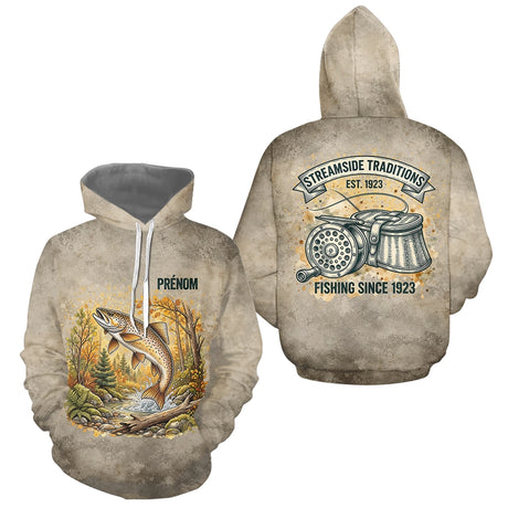 Polo Pêche Vintage Beige Personnalisé - Motif Truite - Hoodie Homme