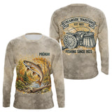 Polo Pêche Vintage Beige Personnalisé - Motif Truite - Long Sleeves Homme