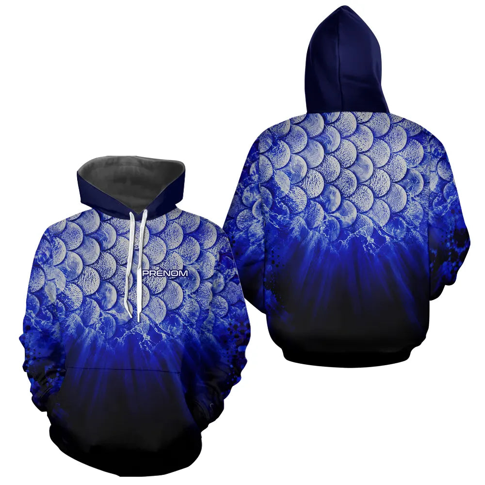 Polo Pêche Écailles Personnalisé - Bleu Roi Et Noir 3D - Hoodie Homme