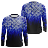 Polo Pêche Écailles Personnalisé - Bleu Roi Et Noir 3D - Long Sleeves Homme