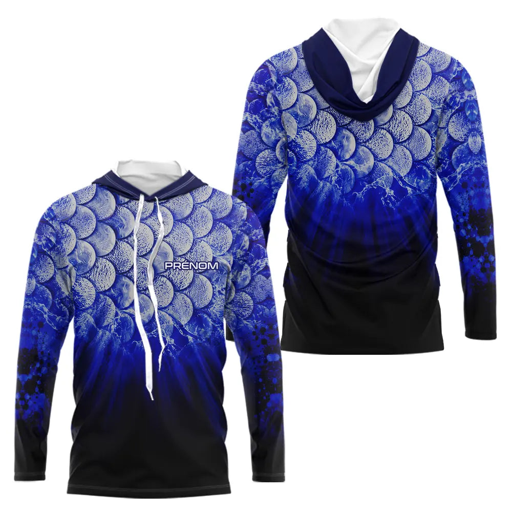 Polo Pêche Écailles Personnalisé - Bleu Roi Et Noir 3D - Long Sleeves Hoodie Homme