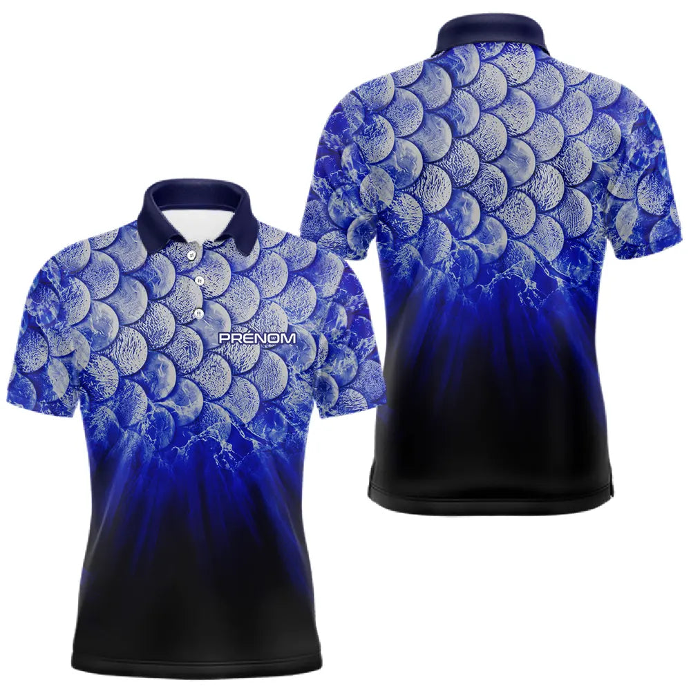 Polo Pêche Écailles Personnalisé - Bleu Roi Et Noir 3D - Polo Homme