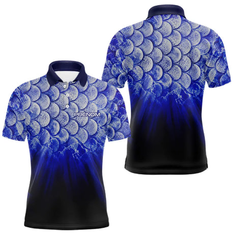 Polo Pêche Écailles Personnalisé - Bleu Roi Et Noir 3D - Polo Homme
