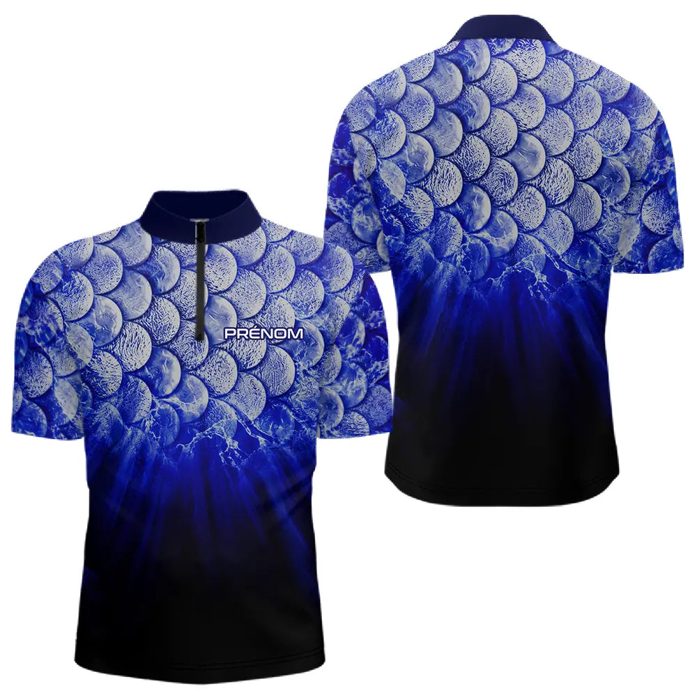 Polo Pêche Écailles Personnalisé - Bleu Roi Et Noir 3D - Polo Zippé Homme