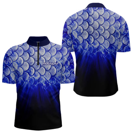 Polo Pêche Écailles Personnalisé - Bleu Roi Et Noir 3D - Polo Zippé Homme