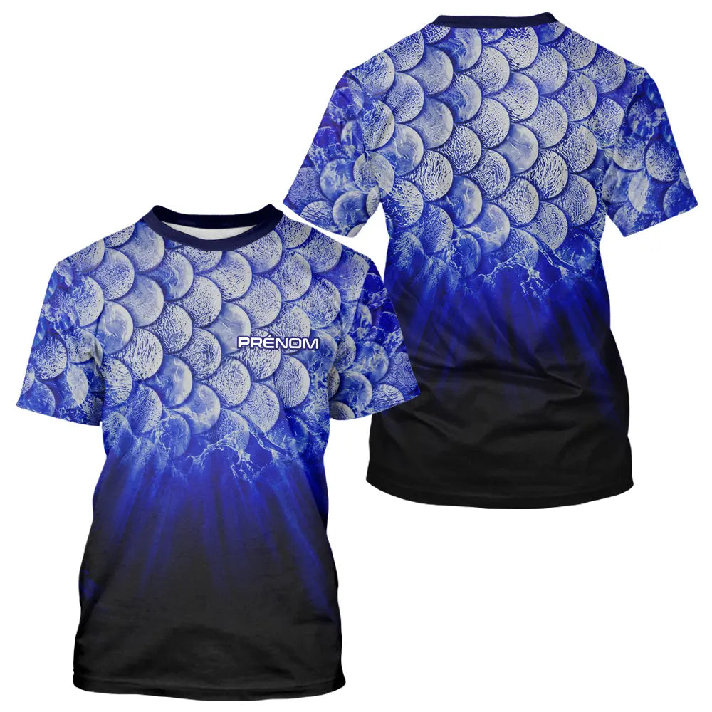 Polo Pêche Écailles Personnalisé - Bleu Roi Et Noir 3D - T-Shirt Homme