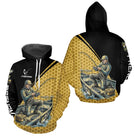 Polo Pêcheur 3D Homme Personnalisé - Noir & Jaune Tenue Sportif - Hoodie Homme