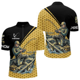 Polo Pêcheur 3D Homme Personnalisé - Noir & Jaune Tenue Sportif - Polo Zippé Homme