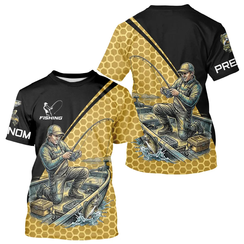 Polo Pêcheur 3D Homme Personnalisé - Noir & Jaune Tenue Sportif - T-Shirt Homme