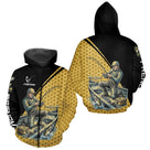 Polo Pêcheur 3D Homme Personnalisé - Noir & Jaune Tenue Sportif - Zippé Shirt Homme