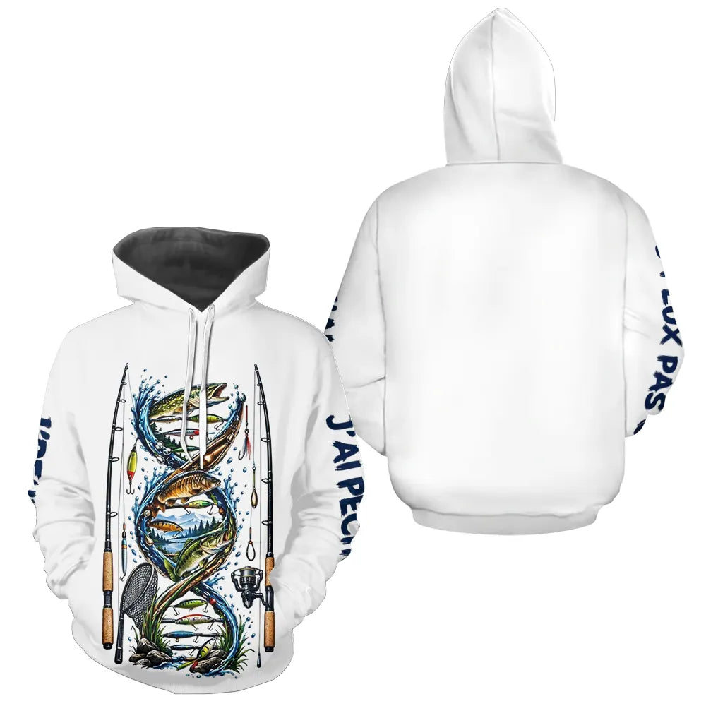 Polo Pêcheur ADN Blanc - J'peux Pas J'ai Pêche - Hoodie Homme