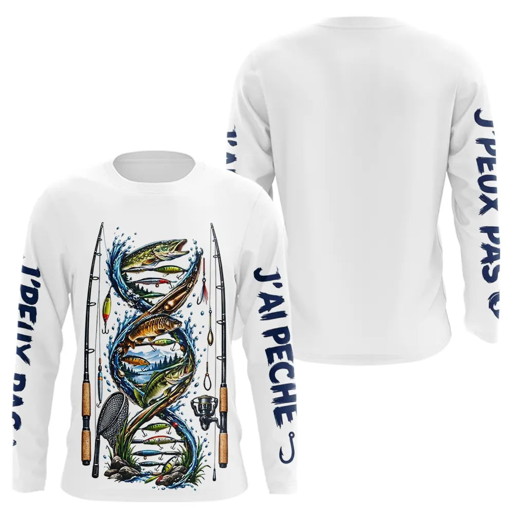 Polo Pêcheur ADN Blanc - J'peux Pas J'ai Pêche - Long Sleeves Homme