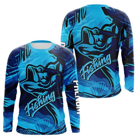 Polo Pêcheur Bass Bleu 3D - Design Sportive Personnalisé - Long Sleeves Homme