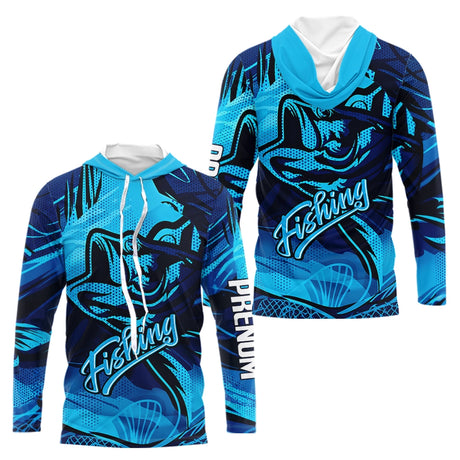 Polo Pêcheur Bass Bleu 3D - Design Sportive Personnalisé - Long Sleeves Hoodie Homme