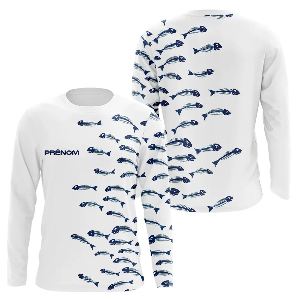 Polo Pêcheur Blanc Arêtes de Poisson Personnalisé - Long Sleeve Homme