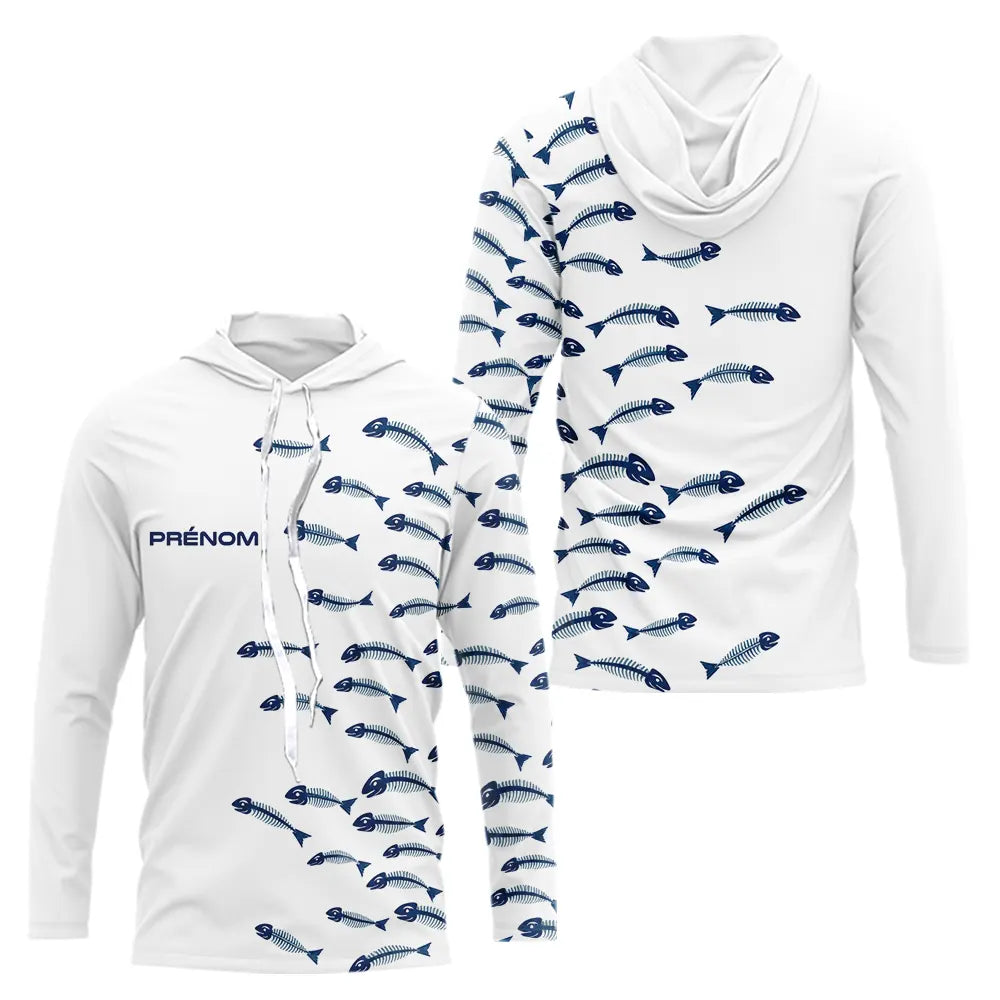 Polo Pêcheur Blanc Arêtes de Poisson Personnalisé - Long Sleeve Hoodie Homme
