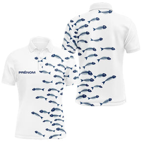 Polo Pêcheur Blanc Arêtes de Poisson Personnalisé - Polo Homme