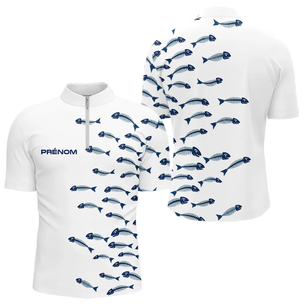 Polo Pêcheur Blanc Arêtes de Poisson Personnalisé - Polo Zippe Homme