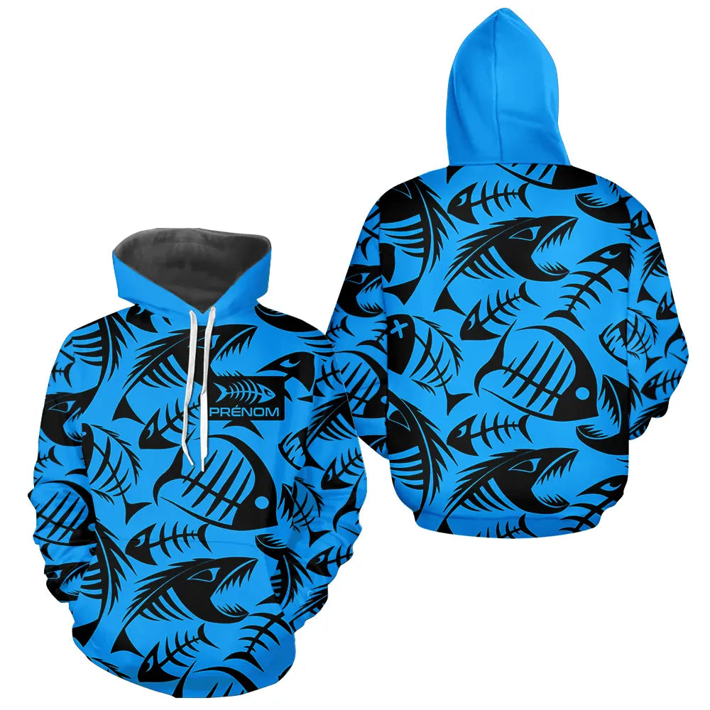 Polo Pêcheur Bleu Fluo Arête De Poisson Personnalisé - Hoodie Homme